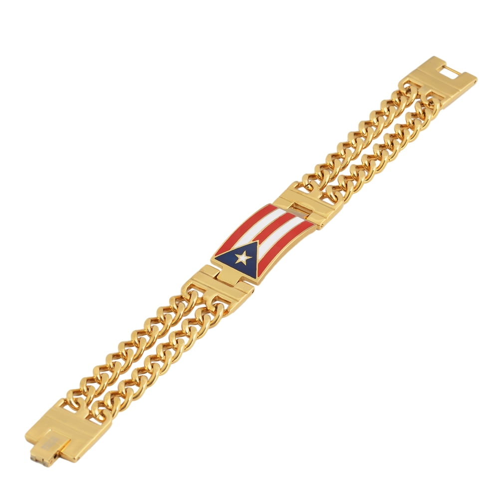 Men's Stainless Steel Puerto Rico Flag Link Bracelet, 8.5 Inches