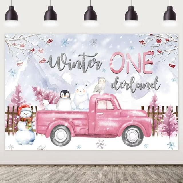 Winter Penguin Arctic Animals Background Decorate Snowflakes Polar Bear Kid Portrait Customized Baby Shower Photography Backdrop