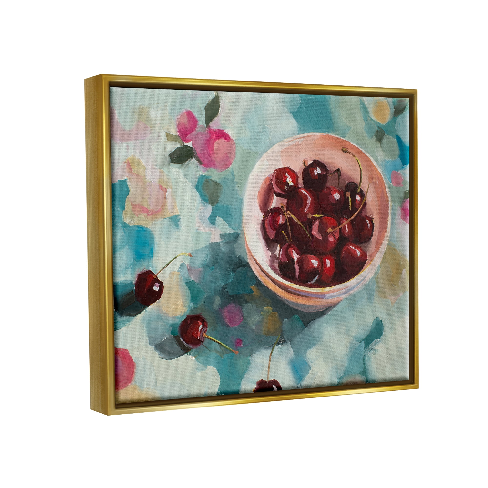 Stupell Industries Cherries Still Life Painting Food & Beverage Painting Gold Floater Framed Canvas Art Print Wall Art, 31 x 25