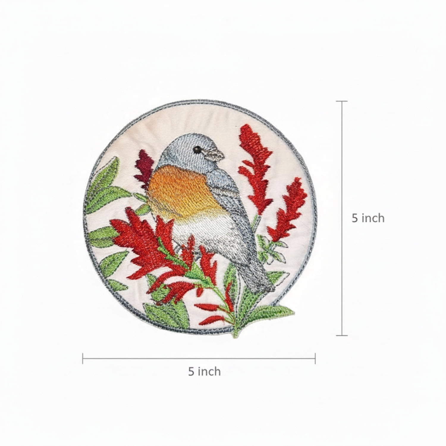 Lazuli Bunting And Indian Paintbrush Circle Embroidered Iron on patch [5" X 5"]