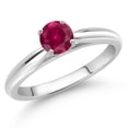 thumbnail image 2 of Gem Stone King 10K White Gold Red Created Ruby Solitaire Engagement Ring for Women (0.60 Cttw, Round 5MM, Available in Size 5, 6, 7, 8, 9), 2 of 4