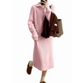 thumbnail image 2 of Women'S Elegant Long Sleeve Lapel Knitted Fall Winter Over-The-Knee Sweater Dress with Zipper Pink One Size, 2 of 7