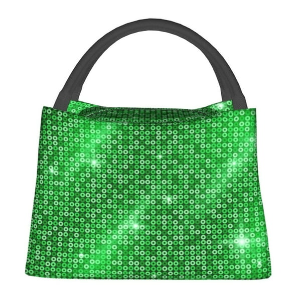 Fotbe Shiny round green sequins Bolsa Térmica Portátil con Estampado, Bolsa de Entrega de Alimentos Aislada, Bolsa Reutilizable de Gran Capacidad para Comidas y Supermercado