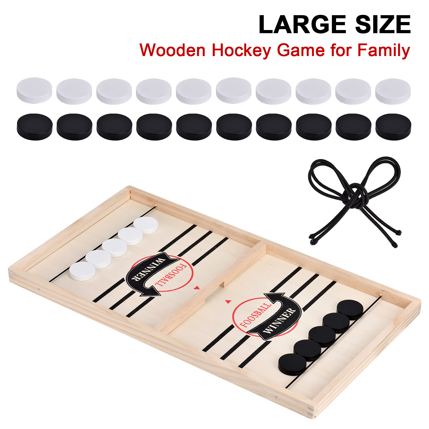 Wooden Sling Hockey Game, Table Air Hockey Set 2 in 1, 22" Hockey Game
