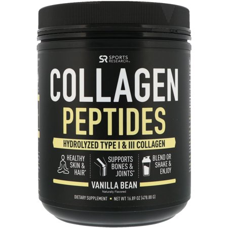 Sports Research Collagen Peptides Hydrolyzed Type I III Collagen Vanilla Bean 16 89