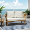 thumbnail image 2 of GDF Studio Lennon Outdoor Acacia Wood Loveseat with Cushions, White and Teak, 2 of 7