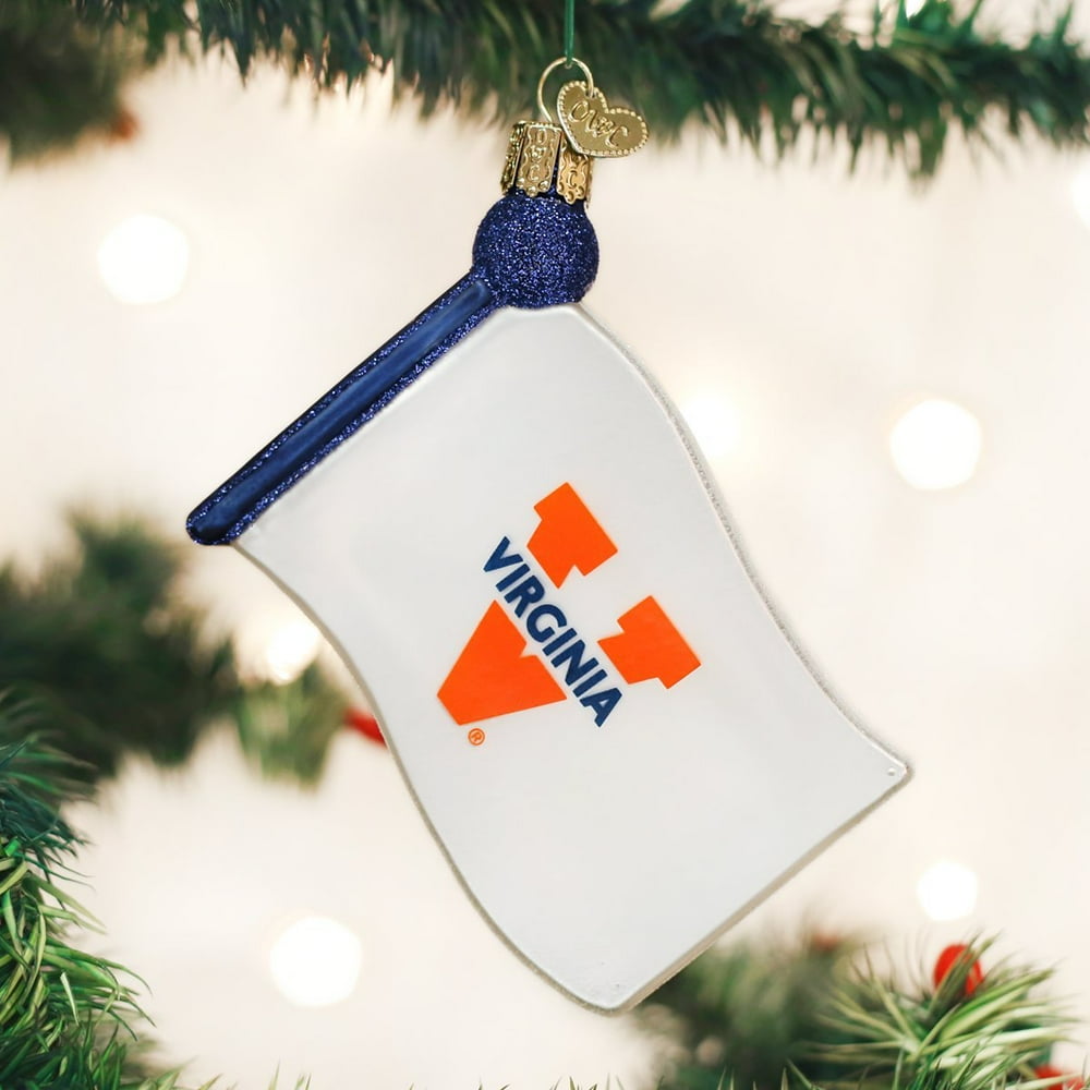 University of Virginia Flag Glass Blown Ornament, Hand crafted in age