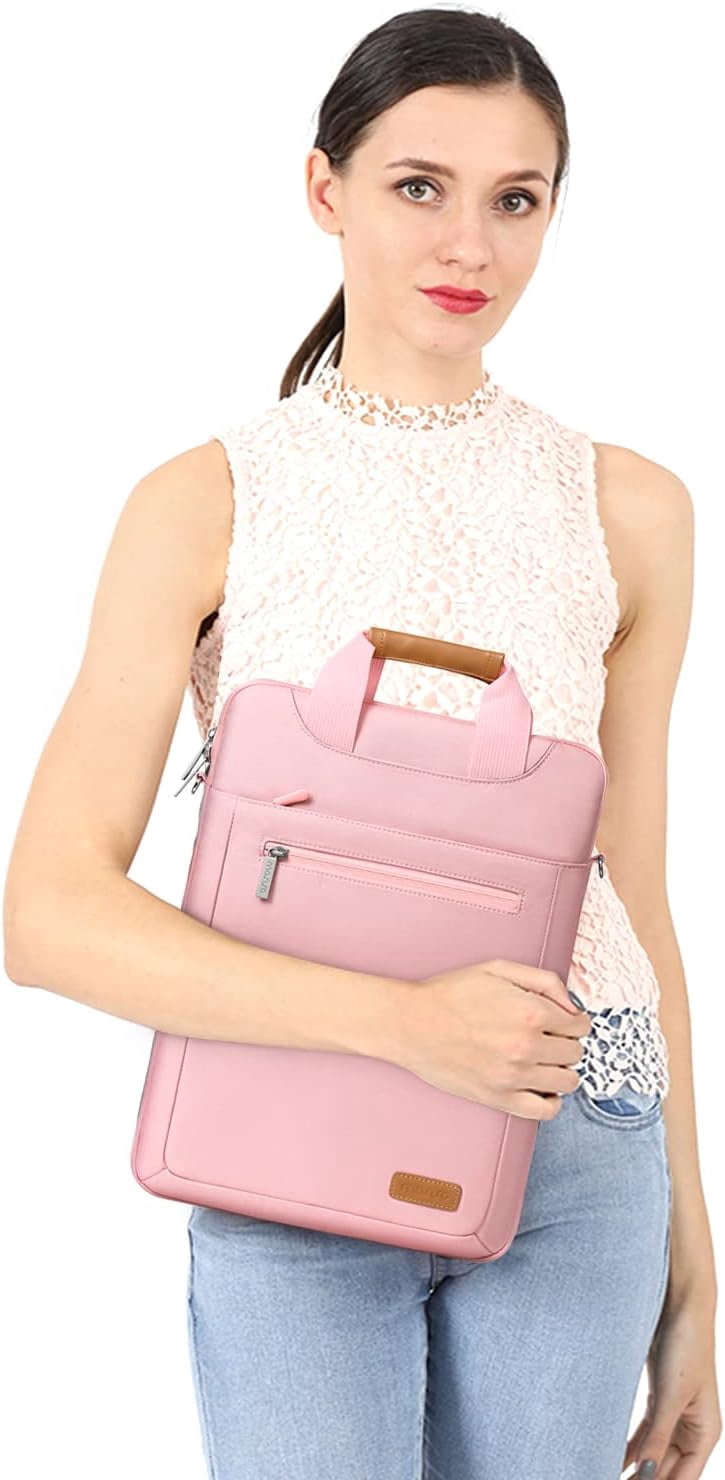 Mosiso Vertical Laptop Shoulder Bag 15.6 inch for MacBook Air Pro 15 16 inch M2 A2941 A2780 M1 A2485 A2141 A1398 Notebook Briefcase with Zipper Pockets,Pink