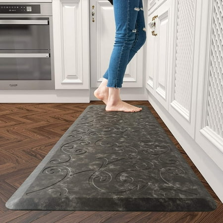 

SIXHOME Floral Kitchen Rugs Cushioned Anti Fatigue Kitchen Mat 1/2 Inch Thick Non Slip Kitchen Rugs and Mats Foam Comfort Standing Mat for Kitchen Floor in Front of Sink Office Grey 17 x48