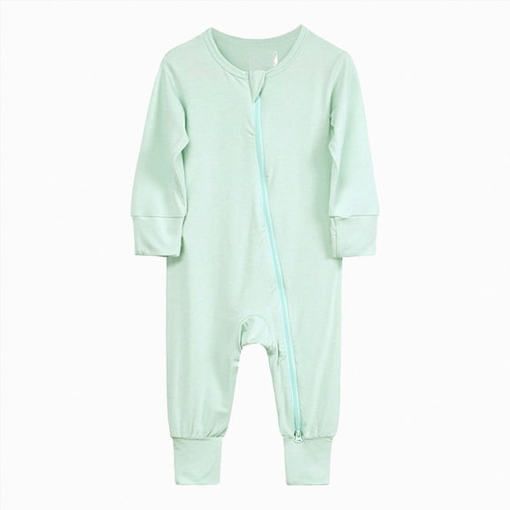 Splozh Newborn Photography Outfits Girl Baby Zipper Footless Romper 3 6 12 18 24 Months Newborn Infant Baby Cotton Footless Pajamas Long Sleeve Sleeper Jumpsuit,Mint Green,0-3 Months