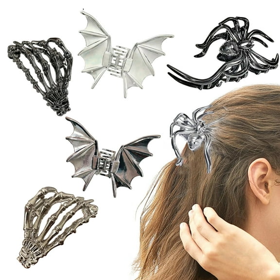 Halloween Hair Claw Metal Hair Clip Secure Grip Back Head Hair Claw Bat Skull Hand Spider Design Party Prom Accessories