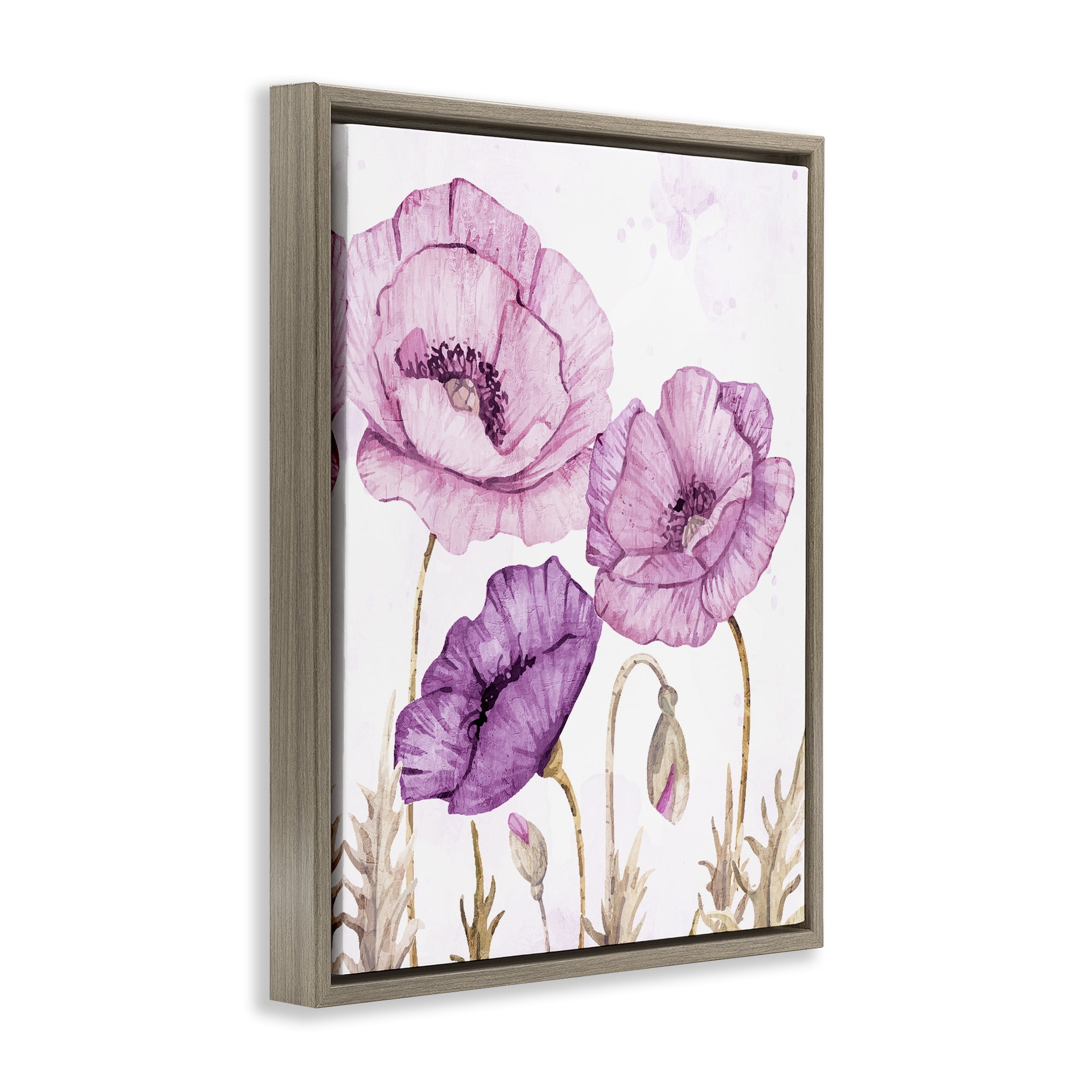 Stupell Industries Bright Purple Poppies Brown Framed Floater Canvas Wall Art, design by Kim Allen