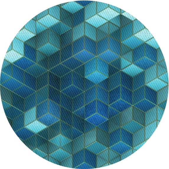 Ahgly Company Indoor Round Patterned Dark Turquoise Green Area Rugs, 7' Round