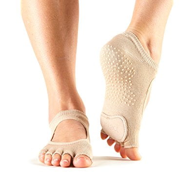 ToeSox Women's Plie Half Toe Grip for Yoga, Pilates, Barre, Dance, Toe Socks With LEATHER PAD (Nude)