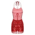 thumbnail image 4 of YONGHS Women Sequin Tassel Fringe Flapper Dress Salsa Latin Dance Cocktail Dresses Red S, 4 of 7