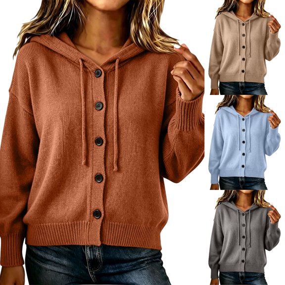 FAHUOMU Button Down Cardigans For Women Long Sleeve Drawstring Knit Sweaters Fall Winter Fashion Warm Clothes