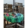 thumbnail image 2 of Outdoor Tablecloth with Umbrella Hole for Patio/Picnic/Party/Camping, Abstract Green Waterproof Table Cloth Round Cover Washable, Painting Buildings Geometric Color Block (Dia 60"), 2 of 8