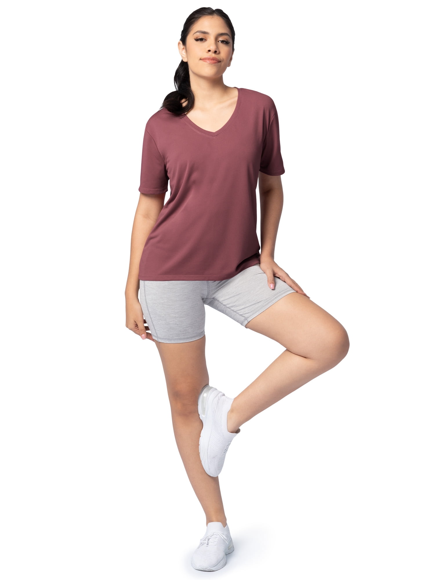 Athletic Works Women's Active Texture Knit V-Neck Tee, Sizes XS-XXXL