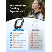 Warmco Portable Neck Fan, 5200mAh Rechargeable, 3 Speeds, Dual Head Cooling for Travel, Outdoor, Office, Black