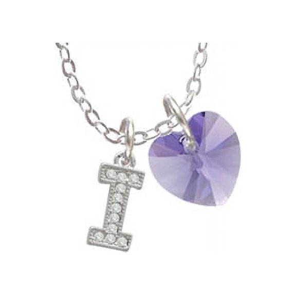 Small Crystal Initial - I - - Hot Purple Crystal Heart Sophia Necklace, 18" 1"
