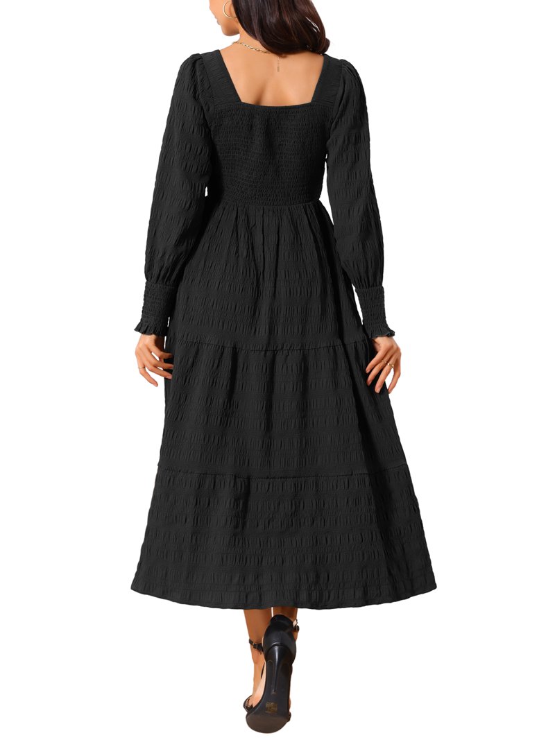 knee length dresses for ladies Lace-Up Square Neck Long Sleeve Midi Dress main image 0
