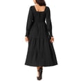thumbnail image 3 of INSPIRE CHIC Vestido midi fluido de manga larga con escote cuadrado y cintura fruncida para mujer, elegante y casual, vestido de capas en negro, 3 of 6