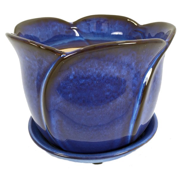 Blue Tulip Glazed Ceramic Pot/Saucer 5 3/4" x 5" with Felt Feet