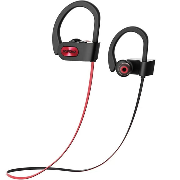 Bluetooth Headphones, IPX7 Waterproof In-ear Earbuds, Wireless Sports Earphones for Gym Running Cycling Workout (Red Outside & Black Inside)