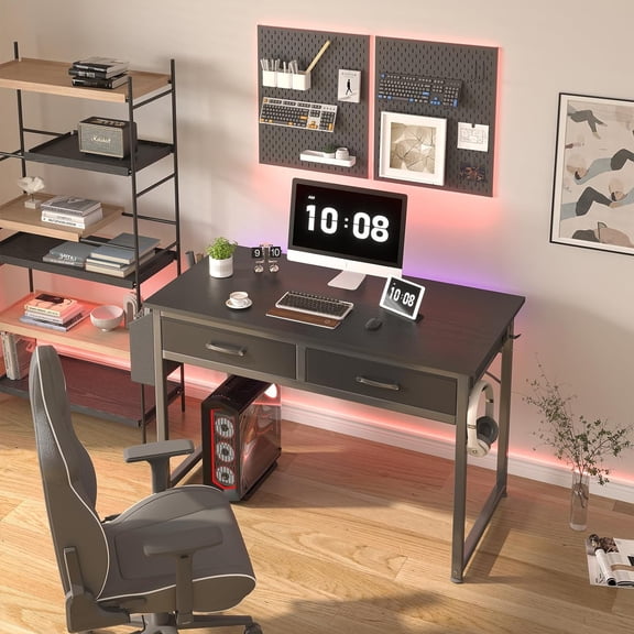 Computer Desk with Fabric Drawers for Home Office Bedroom, 40 Inch Small Gaming Desk with 2 Drawers, Study Writing Table PC Desks, Black