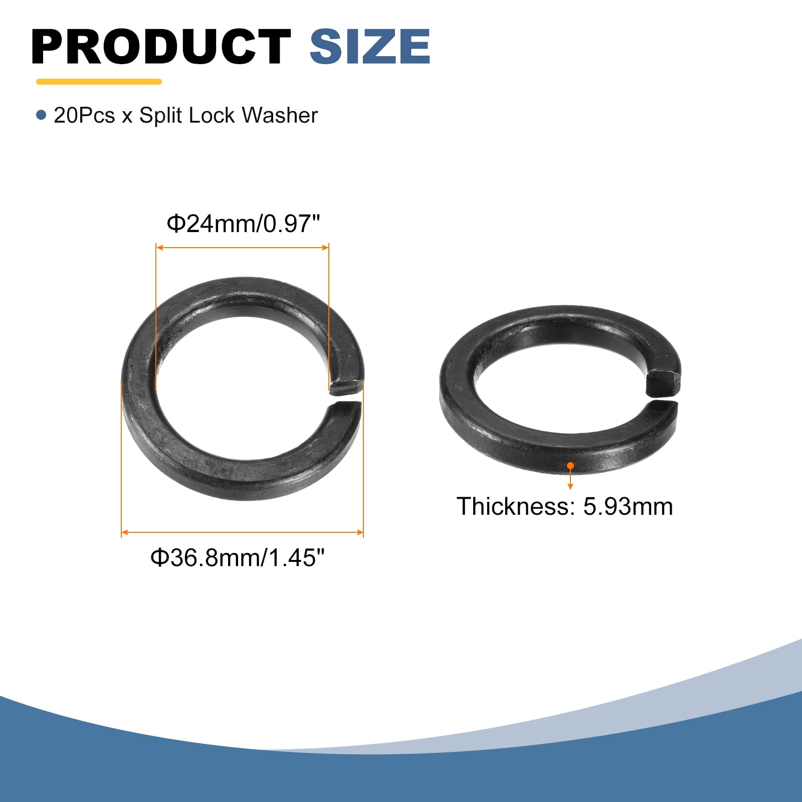 20 Pcs M24 Split Lock Washer Spring Lock Washer 24.73mm ID 36.8mm OD 5.93mm Thick