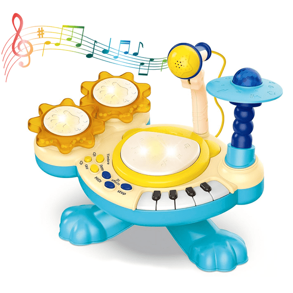 Richgv Kids Drum Set Toys for Toddlers 1-3, Baby Musical Toys for 1 Year Old, Montessori Learning Toys with Piano Microphone Light Up, Birthday Gifts for Boys Girls