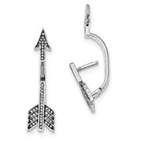 Sterling Silver Rhodium-plated Cubic Zirconia Arrow Hinged Post Earrings - Measures 38x10mm Wide