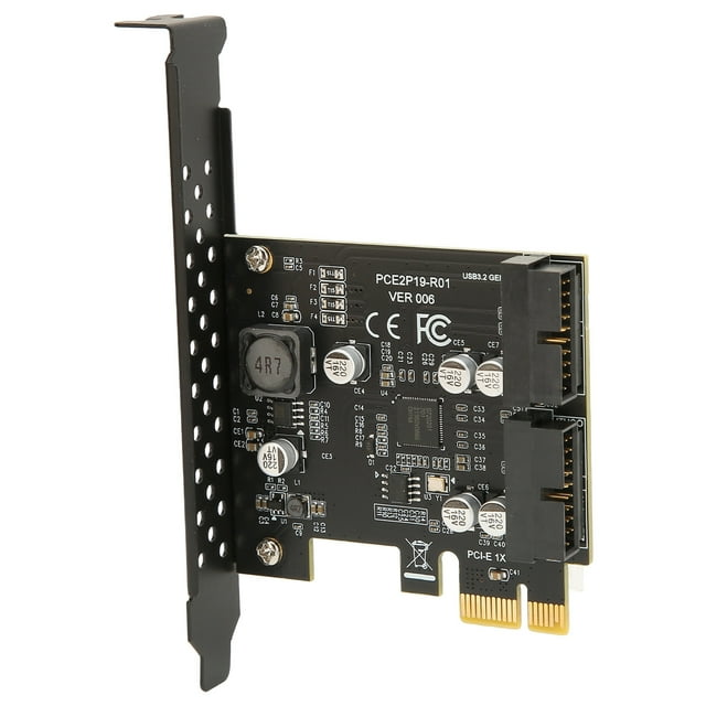 USB 3.2 Gen1 PCIe Card, 19PIN Dual Port High Power 5Gbps High Speed PCIE To USB 3.2 Expansion Card For Small Chassis 19PIN Black Board