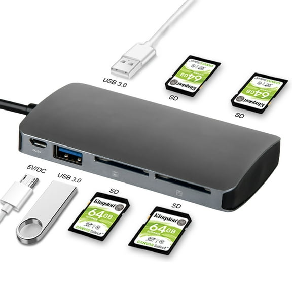 High Speed All-in-1 Memory Card Reader & Writer 4 x SD Dual USB 3.0 Ports Data Transfer
