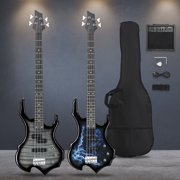 Glarry Full Size 4 String Electric Bass Guitar Burning Fire Tiger Stripe with SS Pickups and Amp, Black