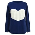 thumbnail image 4 of Womens Valentines Sweaters Generously Sized Heart Print Crewneck Sweater Long Sleeve Loose Knit Pullover Top Navy L, 4 of 5