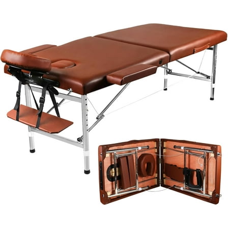 24" Portable Folding Massage Table – Adjustable Lightweight Aluminum Bed for Spa, Tattoo & Esthetician Services – Beauty & Mobile Professionals,Brown