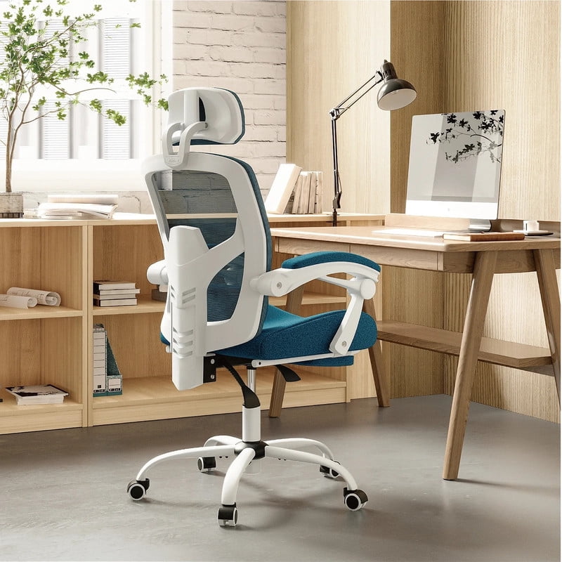 Kelno Ergonomic Office Chair High Back Reclining Swivel Desk Chair Retractable Footrest, Blue