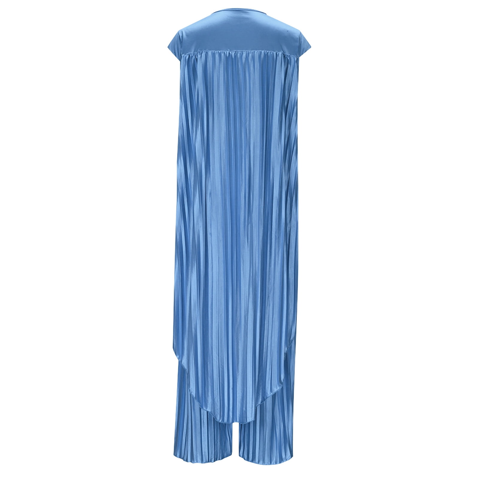 2 Piece Outfits for Women Dressy Pleated Wide Leg Pants Set - Asymmetric Hem Loose Tunic Tops Matching Lounge Sets