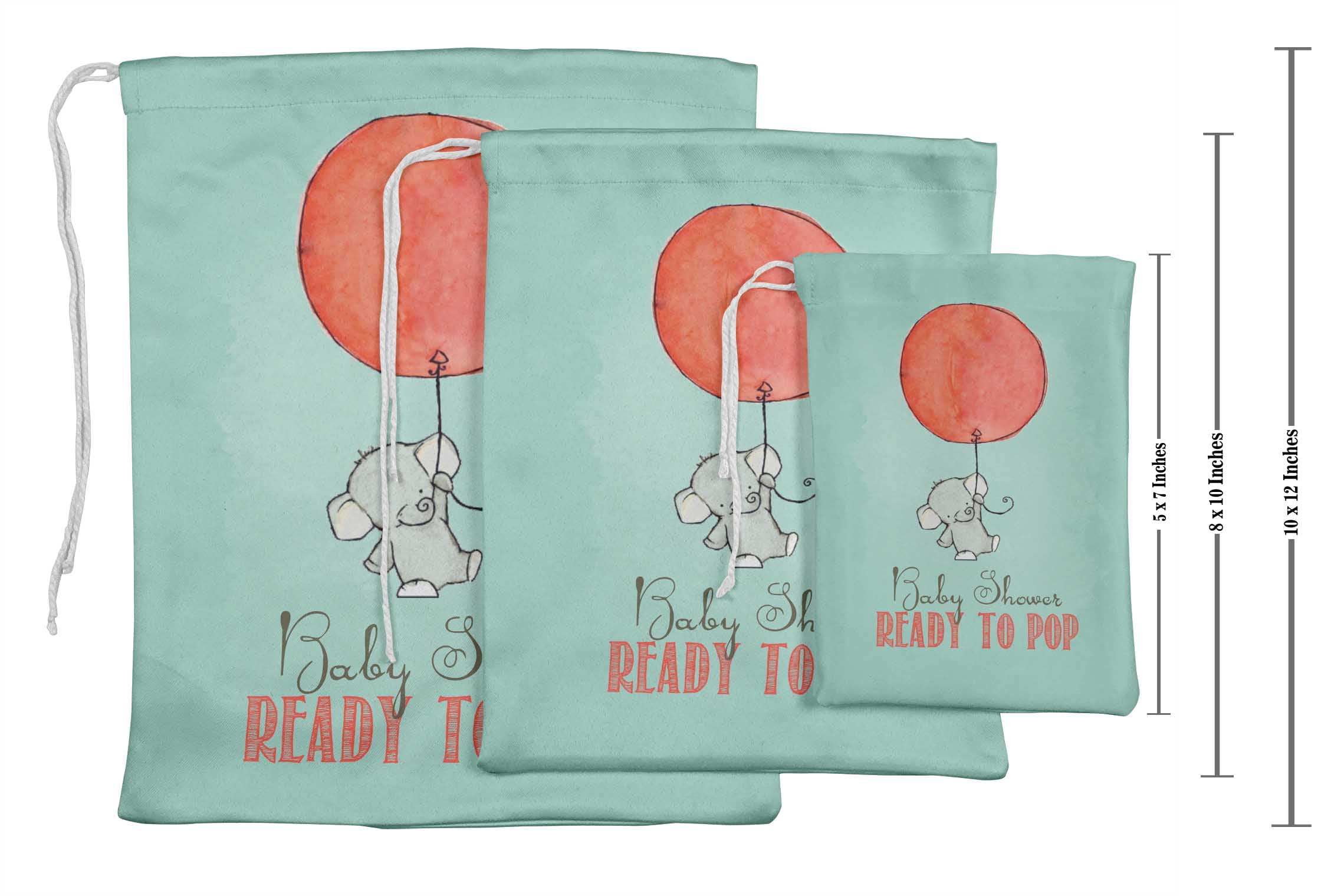Darling Souvenir Green Elephant & Ready To Pop Baby Shower Party Supplies Favor Bags&nbsp;Drawstring Pouches&nbsp;15 Pieces