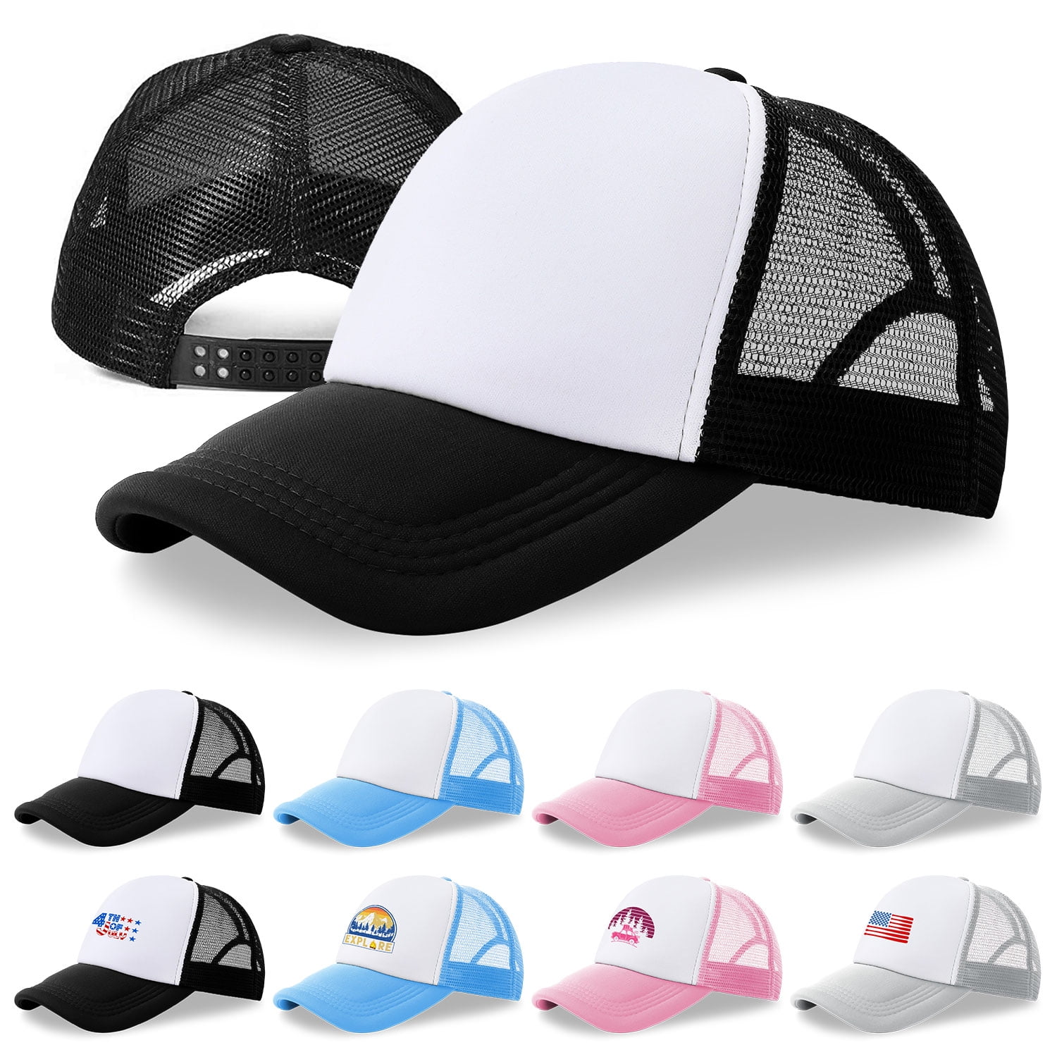 ICOL 10pcs DIY Heat Transfer Baseball Caps Blank Printing Hats Sublimation Mesh Hats, Women's, Size: One Size