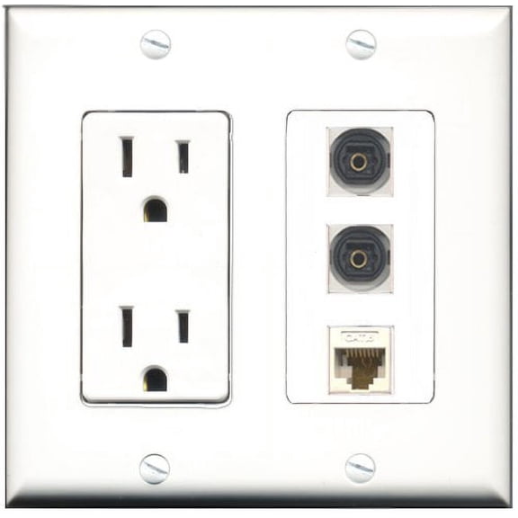 RiteAV - 15 Amp Power Outlet 2 Port Toslink 1 Port Cat6 Ethernet Ethernet White Decorative Wall Plate