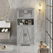 Litake Bathroom Storage Cabinet, Freestanding Floor Linen Cabinet with Glass Doors & Adjustable Shelves, Kitchen Pantry Storage Cabinet, Standing Cupboard, Storage Cabinet for Living Room, Gray