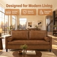 thumbnail image 6 of Leumius 74.5"W 3-Seater Sofa Loveseat Sofa Faux Leather Breathable Upholstered Sofa Couch with Solid Wood Legs for Living Room, Apartment & Office,Brown, 6 of 8