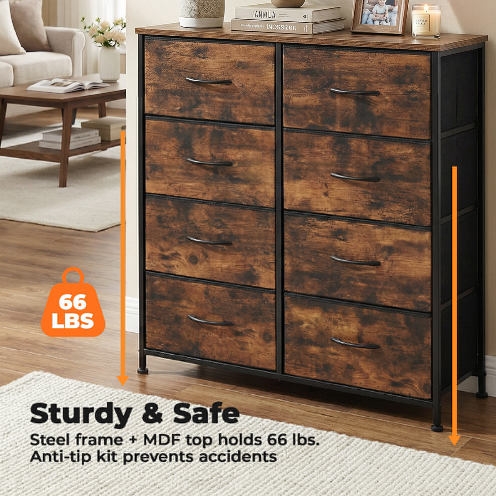 Alvantor Tall Fabric Storage Tower with Wooden Top for Bedroom and Closet