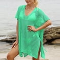 thumbnail image 2 of Tqyyweavej Crochet Cover Ups for Swimwear Women Drawstring Solid Color Short Sleeve Beach Cover Up Free Size Loose V Neck Popular Swimsuits Coverups, 2 of 5