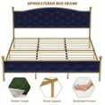 thumbnail image 4 of Full Size Bed Frame, Modern Upholstered Platform Bed with Button Tufted Headboard, Blue, 4 of 7