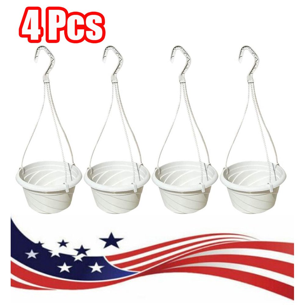 Visland 4 Pieces Plastic Hanging Flower Plant Pots, Chain Basket Planter Holder, Round Hanging