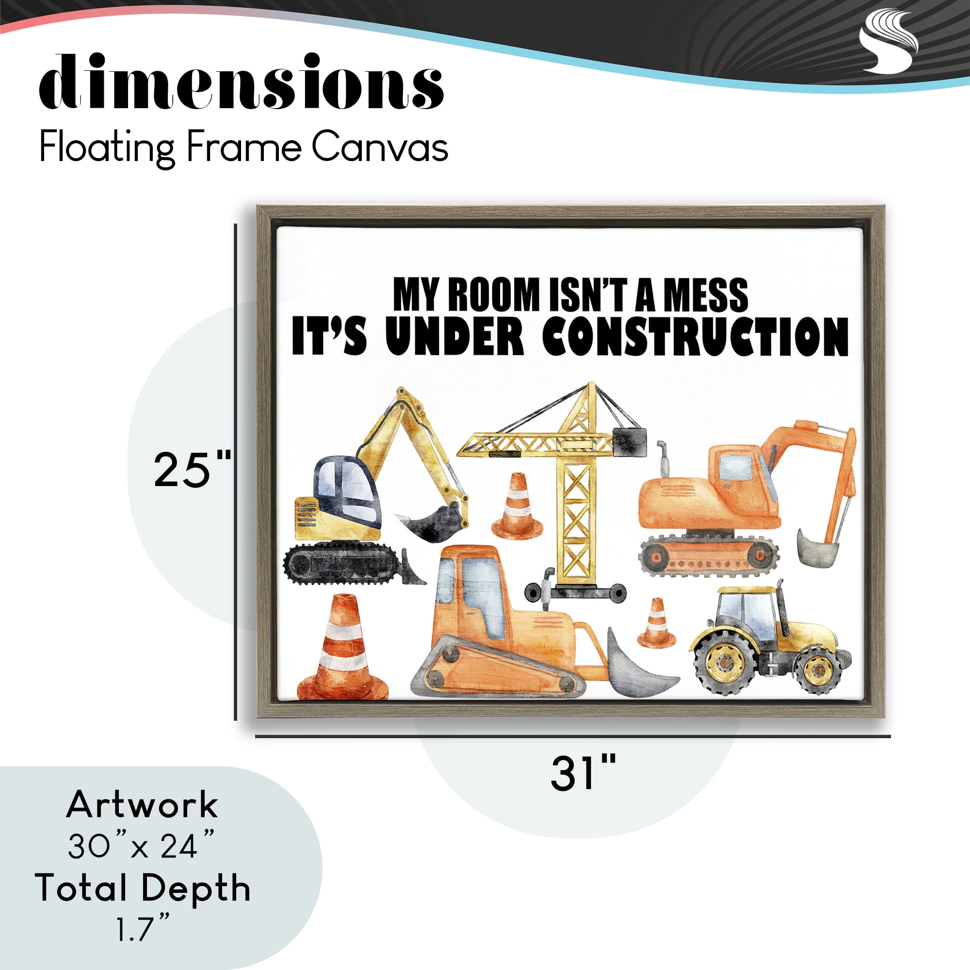 Not A Mess Under Construction Brown Framed Floater Canvas Wall Art, design by Kim Allen