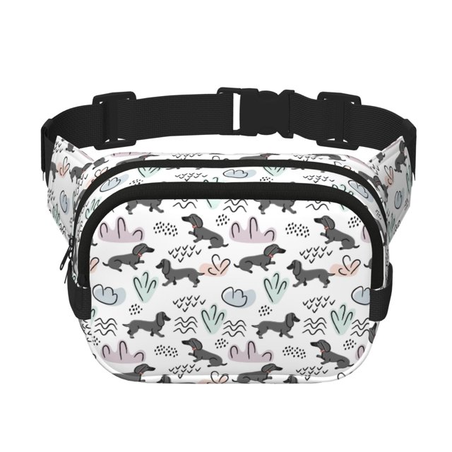 Balery Dachshund Dog Puppy Mochila Cinturón para Mujeres y Hombres, Bolsa de Cintura Impermeable de Doble Capa con Correa